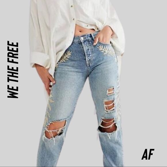 WE THE FREE BREN EMBROIDERED BOYFRIEND JEANS NEW NWT - Picture 6 of 16